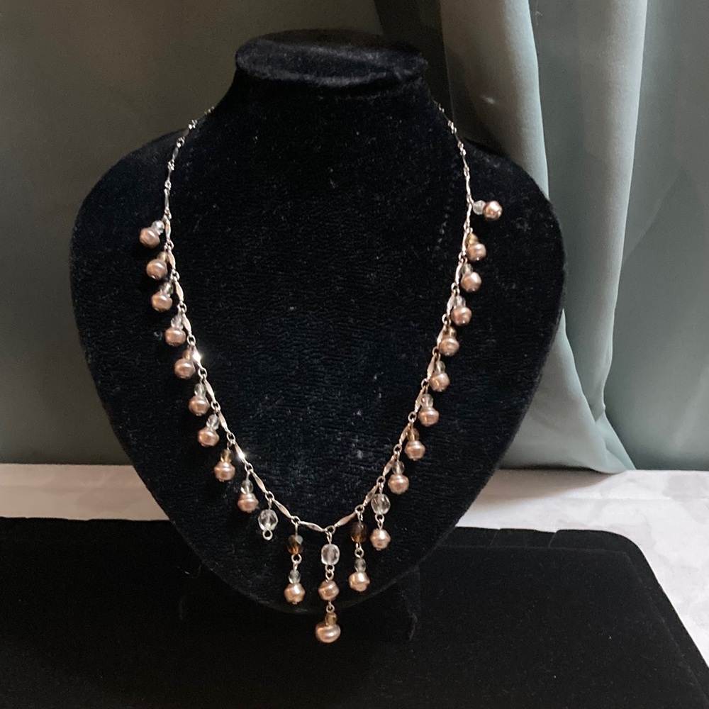 Elegant Silver and Brown Pearl Necklace